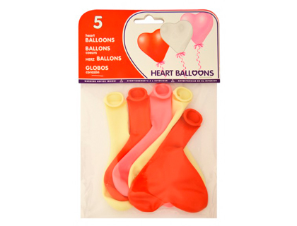 5 globos con forma corazón